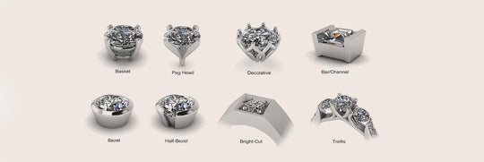 Diamond setting types.  Jewellery setting styles / types
