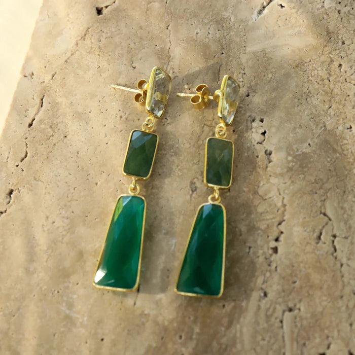 Fern Earrings - Green Amethyst, Green Aventurine & Green Onyx - Monroe Yorke Diamonds