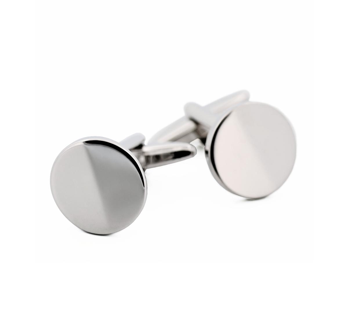 Polished Rhodium Round Military Cufflinks — view 1