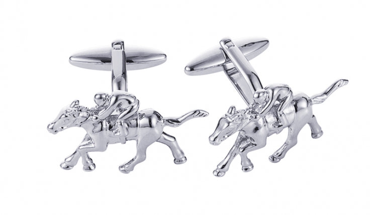 Rhodium Jockey on Horse Cufflinks — view 1