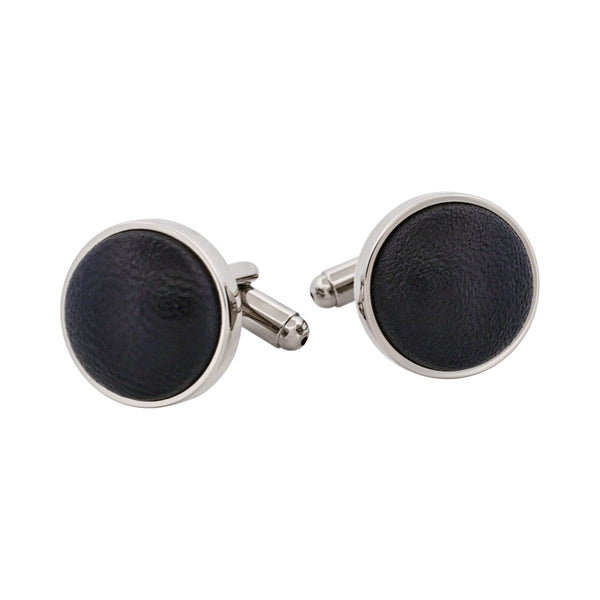 Black Leather Insert Round Cufflinks