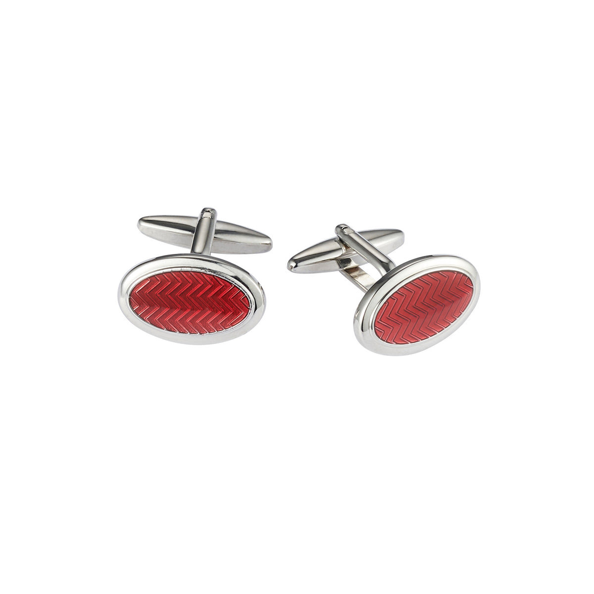 Red Herringbone Enamel Oval — view 1