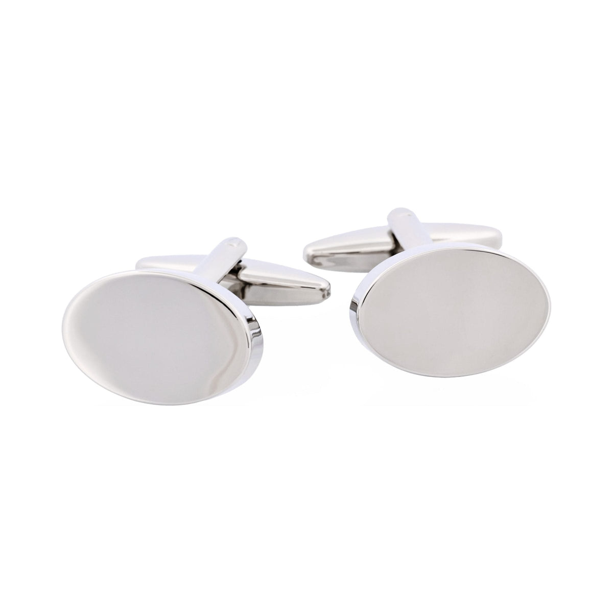 Polished Rhodium Plain Oval Cufflinks — view 1