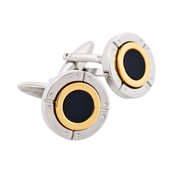 Rhodium Gold Black Enamel Round