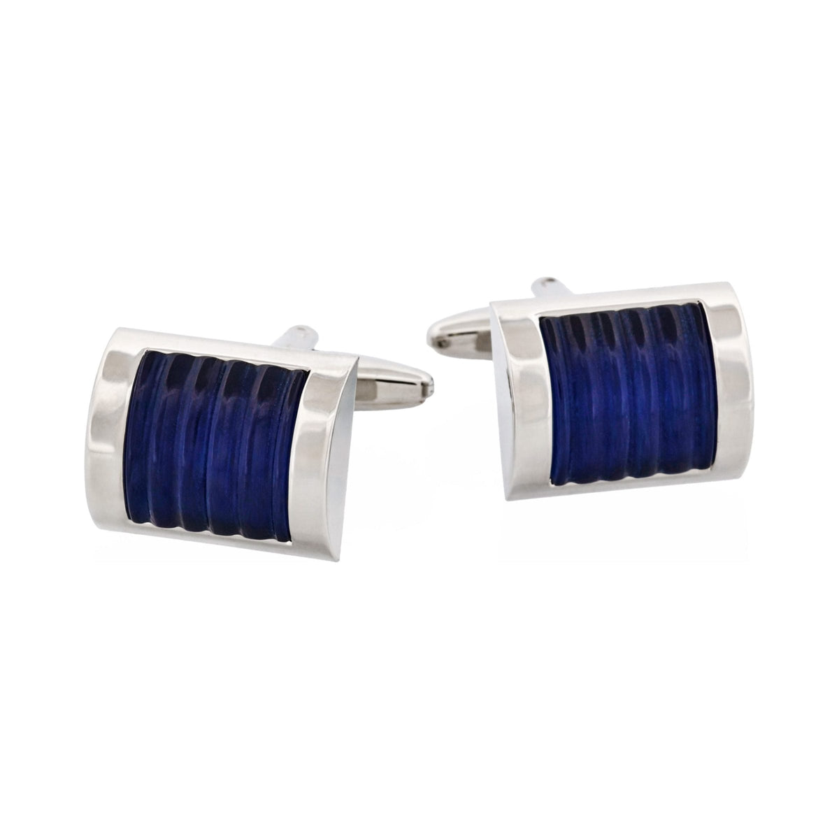 Navy Ribbed Cat's Eye Cufflinks — view 1