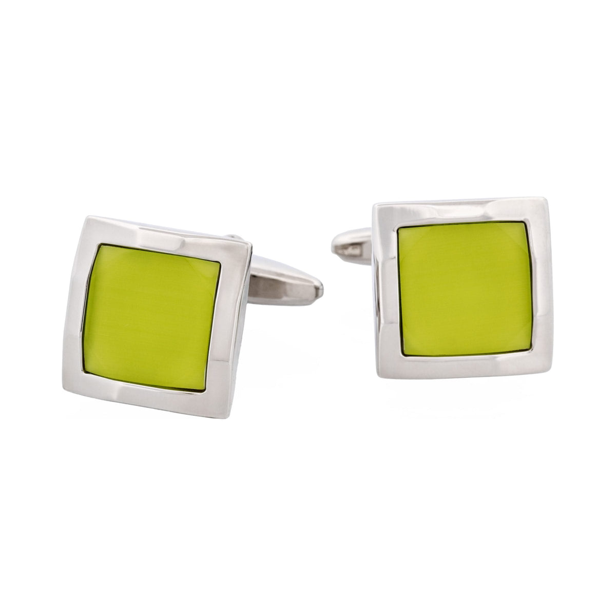 Lime Green Cat's Eye Square Cufflinks — view 1