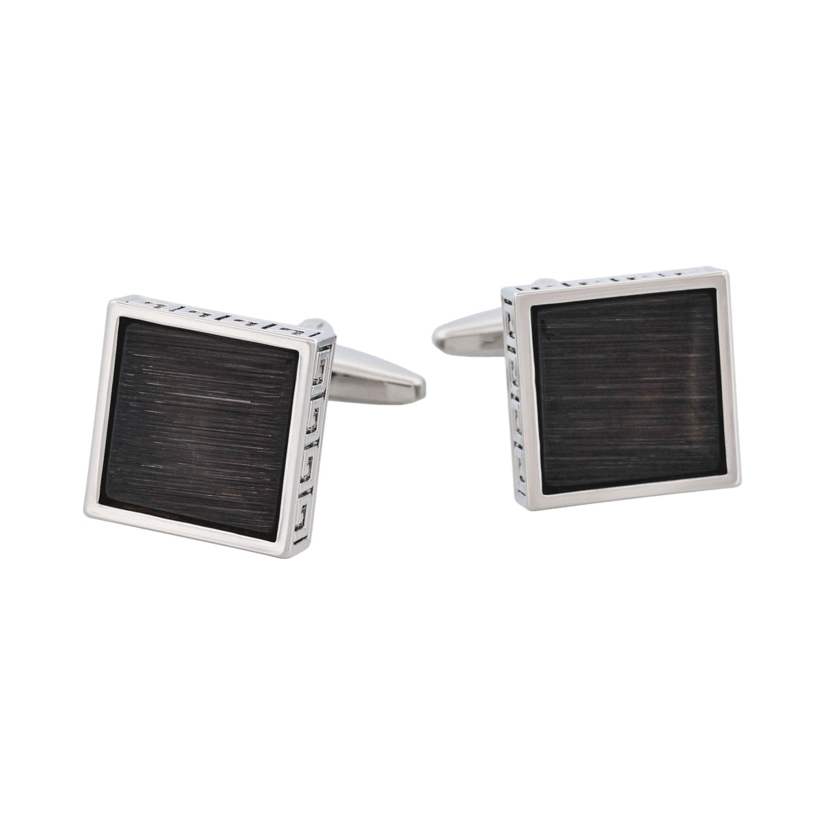 Black Cat's Eye with Greek Key Border Cufflinks — view 1