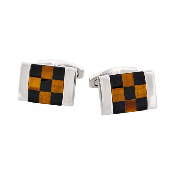 Tiger Eye Onyx Check Square Cufflinks