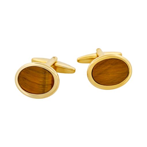 Gold Plated & Tiger Eye Oval Cufflinks — view 1