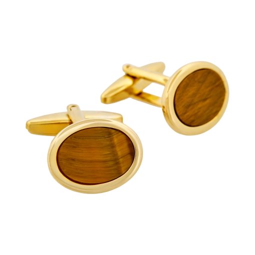 Gold Plated & Tiger Eye Oval Cufflinks — view 4