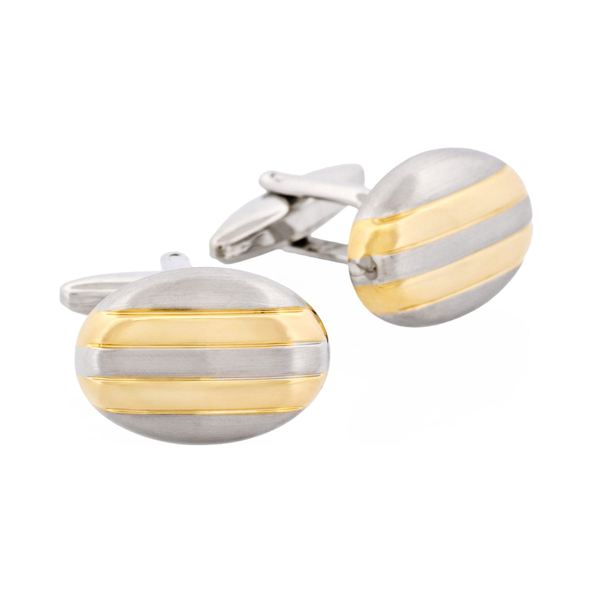 Rhodium Gold Striped Oval — view 1