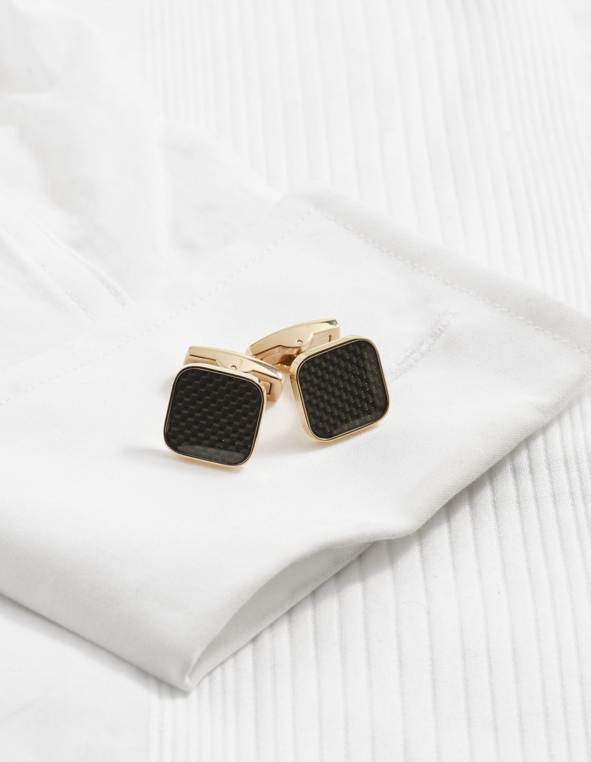 Polished Rose Gold & Black Carbon Fibre Cufflinks — view 2