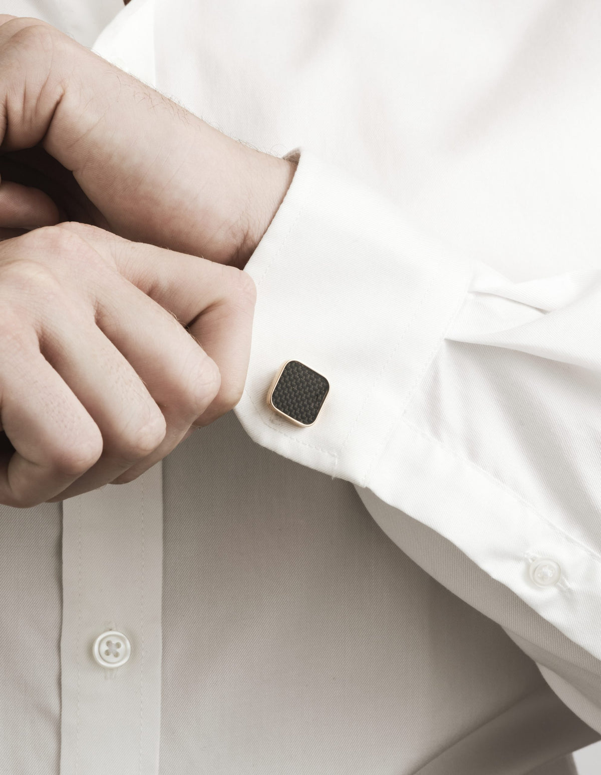 Polished Rose Gold & Black Carbon Fibre Cufflinks — view 3