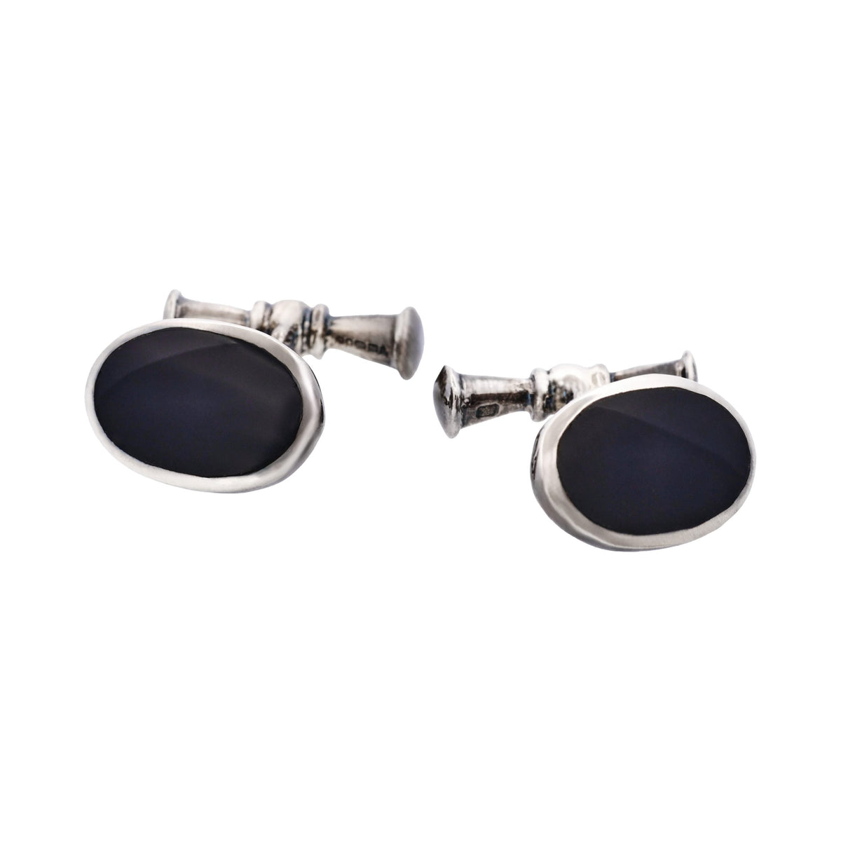 Sterling Silver & Onyx Oval Cufflinks — view 1