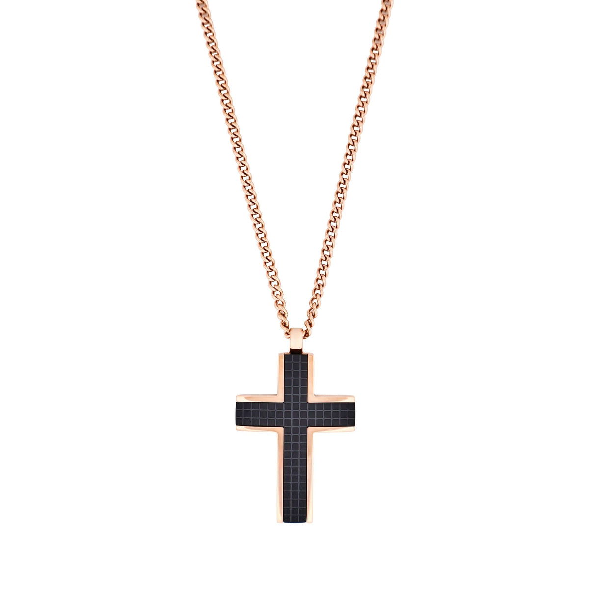Rose Gold Chequered Cross Necklace — view 1