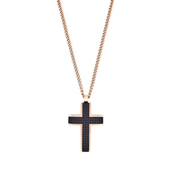 Rose Gold Chequered Cross Necklace