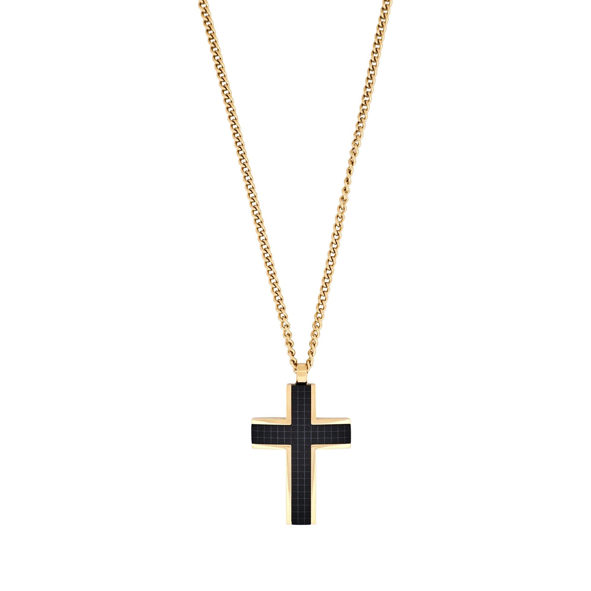 Gold Chequered Cross Necklace — view 1