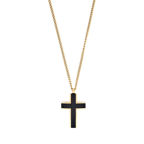 Gold Chequered Cross Necklace