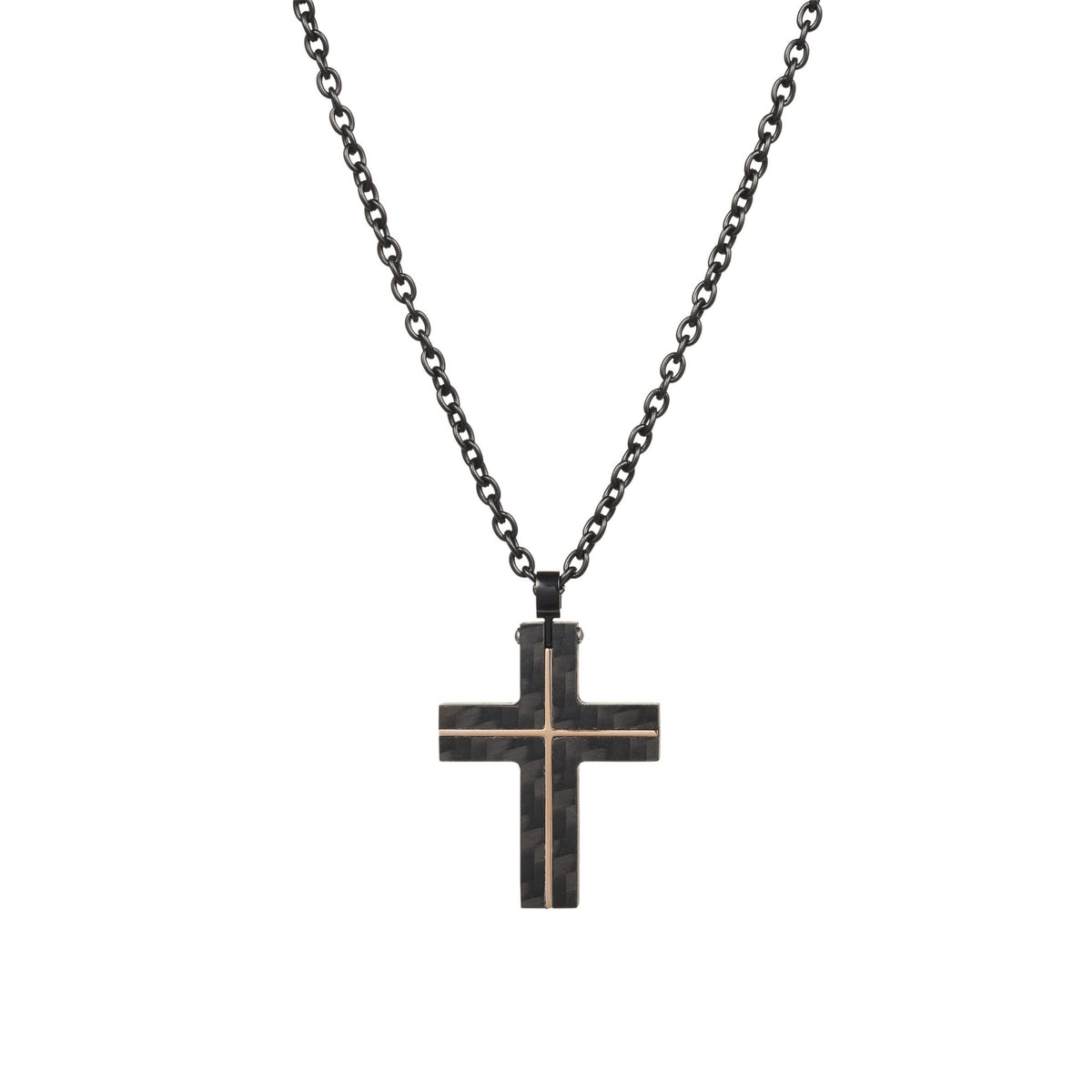 Carbon Fibre Cross with Rose Gold Lines — view 1