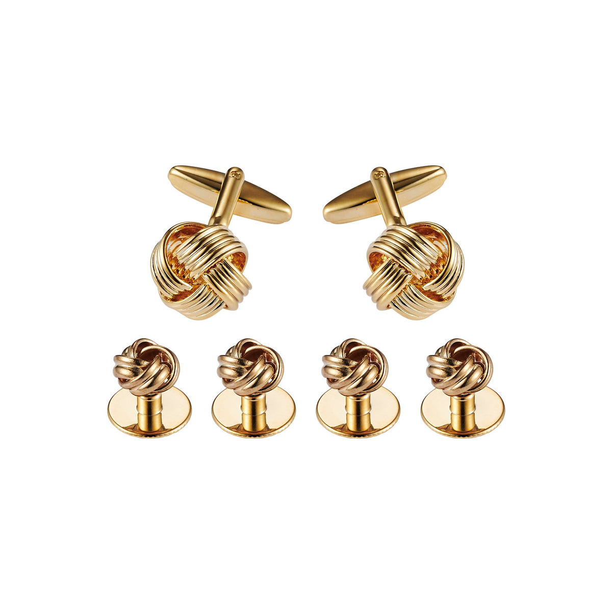 Gold Plated Knot Design Cufflinks and Dress Studs Set - A Timeless Classic for Formal Wear — view 1