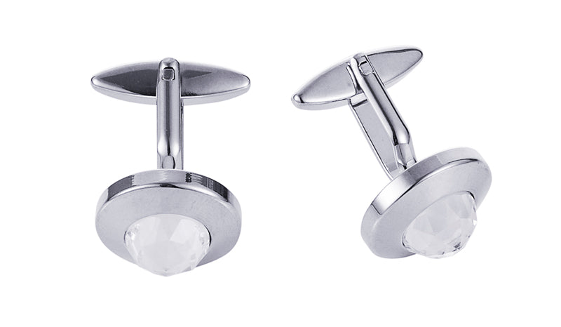 Round Clear Crystal Cufflinks — view 1
