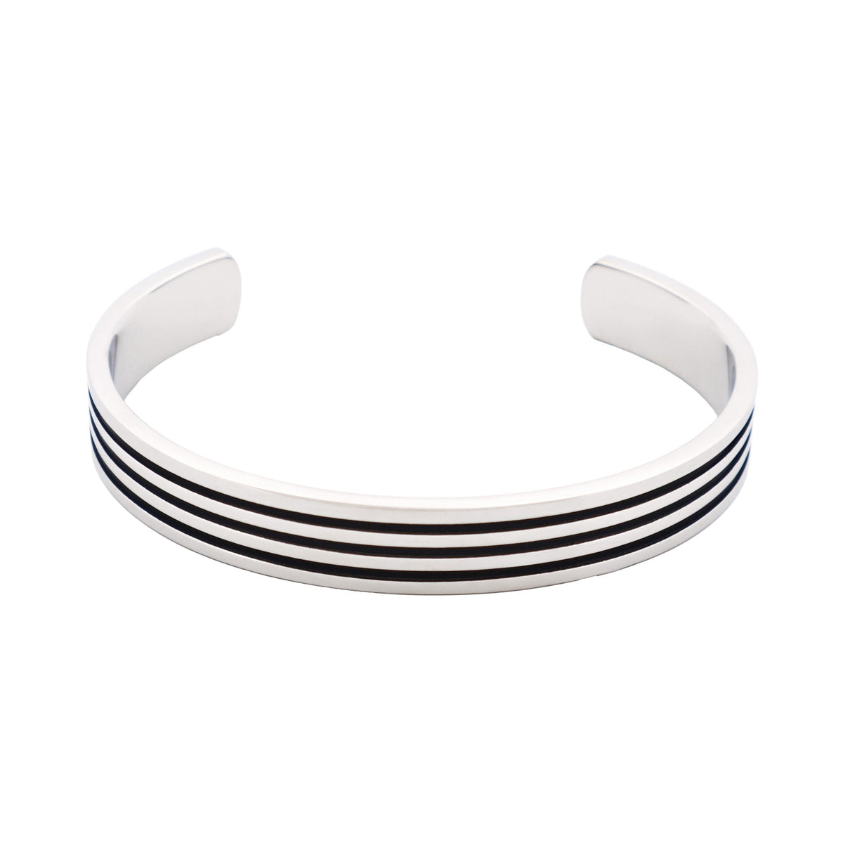 Polished Stainless Black Stripe Cuff — view 1