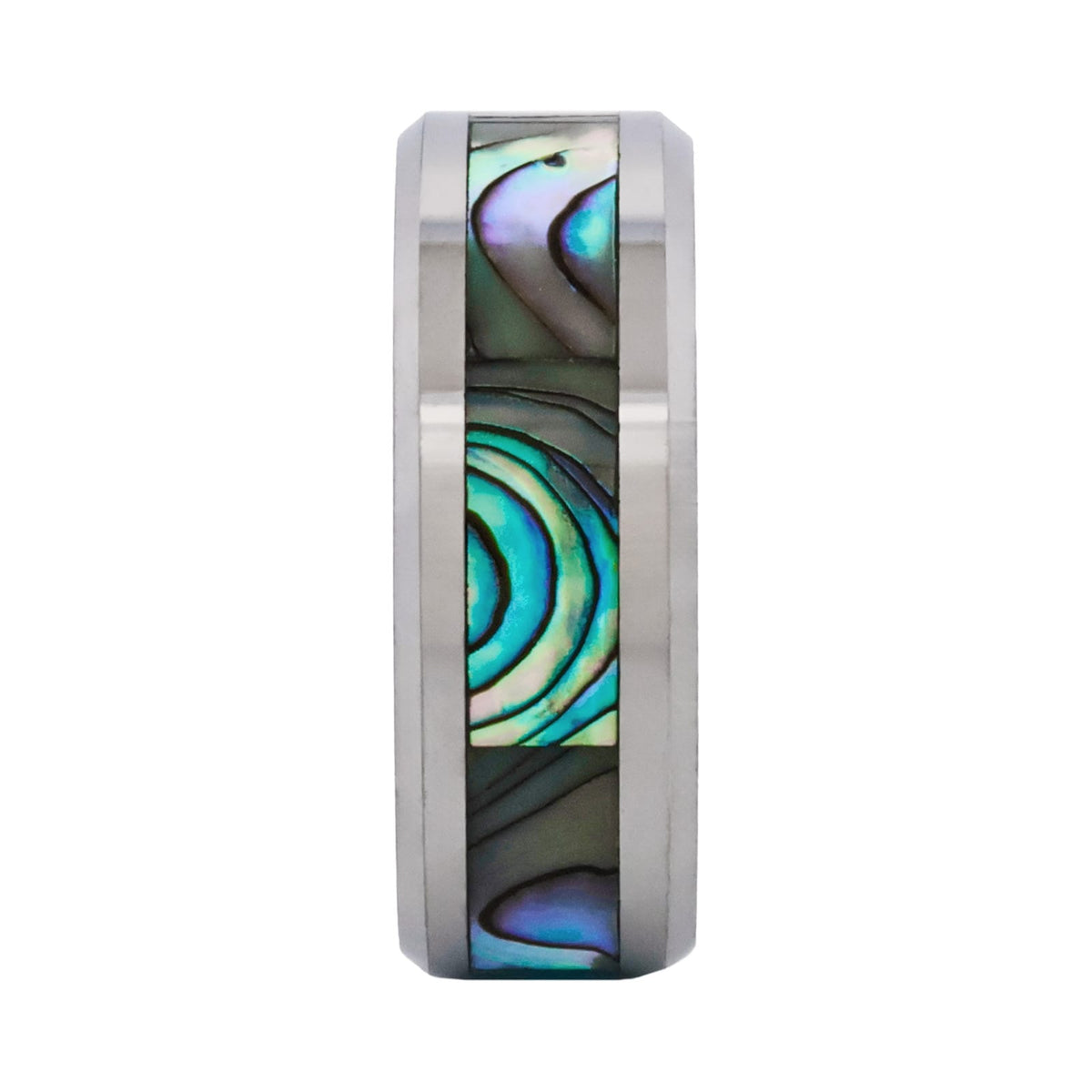Ocean Crest Polished Rhodium Tungsten Ring — angled view — view 2