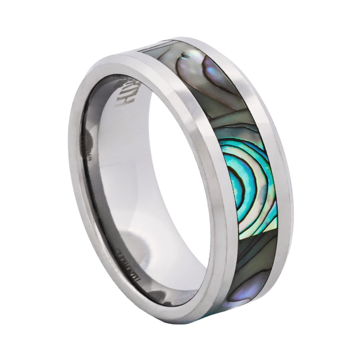 Ocean Crest Polished Rhodium Tungsten Ring — detail — view 3