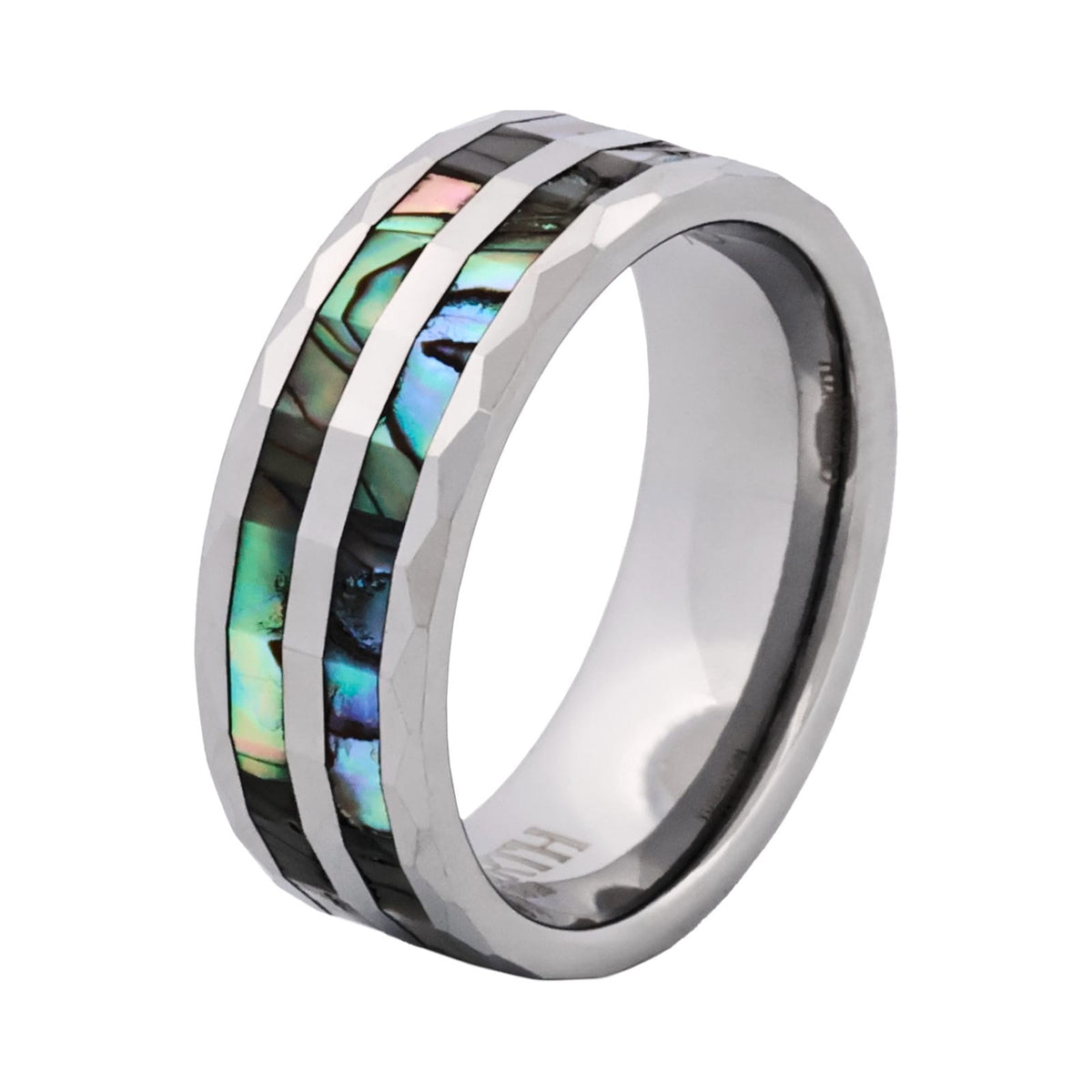 Mosaic Tide Polished Rhodium Tungsten Ring — view 1