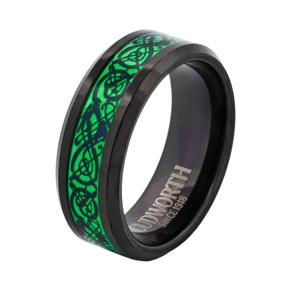 Celtic Glow Black Ion-Plated Tungsten Ring — view 1