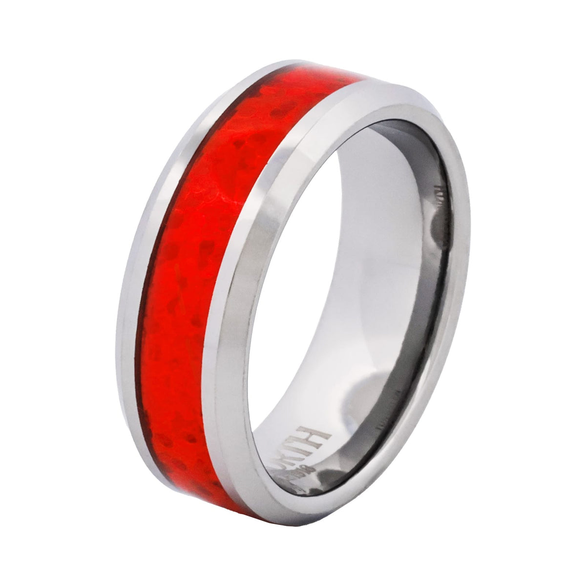 Crimson Opal Polished Rhodium Tungsten Ring — view 1