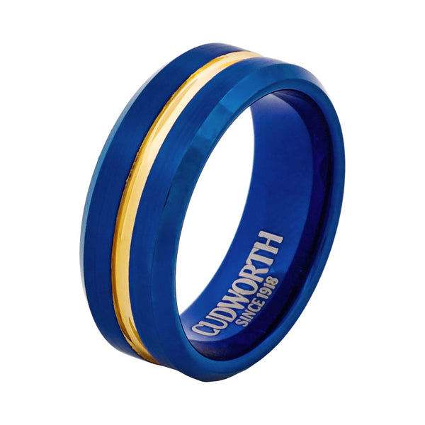 Royal Crest Blue & Gold Ion-Plated Tungsten Ring