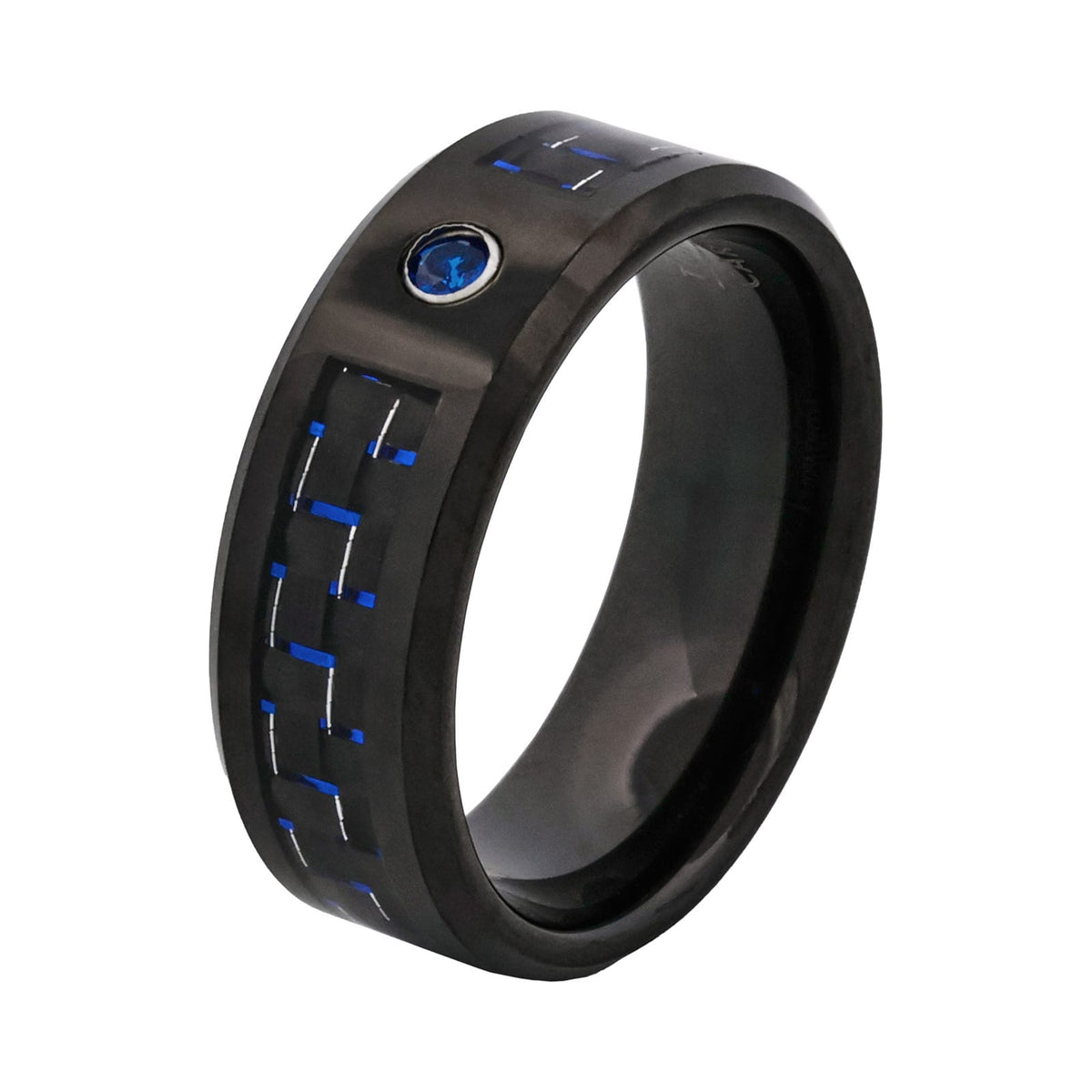 Midnight Sapphire Black Ion-Plated Tungsten Ring — view 1