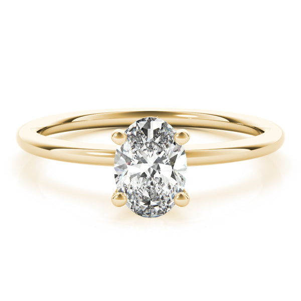 Margot oval diamond solitaire engagement ring in yellow gold, top view