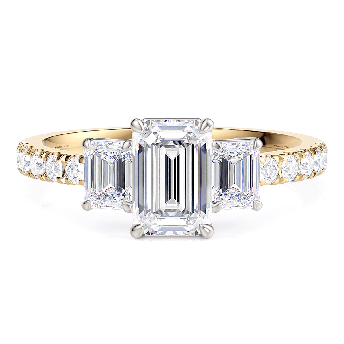 Aspen — Emerald Cut Lab Grown Diamond Trilogy Engagement Ring — hand-finished lab grown engagement ring by Monroe Yorke Diamonds — view 5