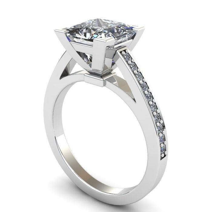 Side view of Arielle, 2 or 3 carat centre princess cut lab grown diamond. 