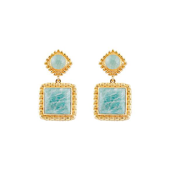 Priscilla Earrings - Round & Square Amazonite - Monroe Yorke Diamonds