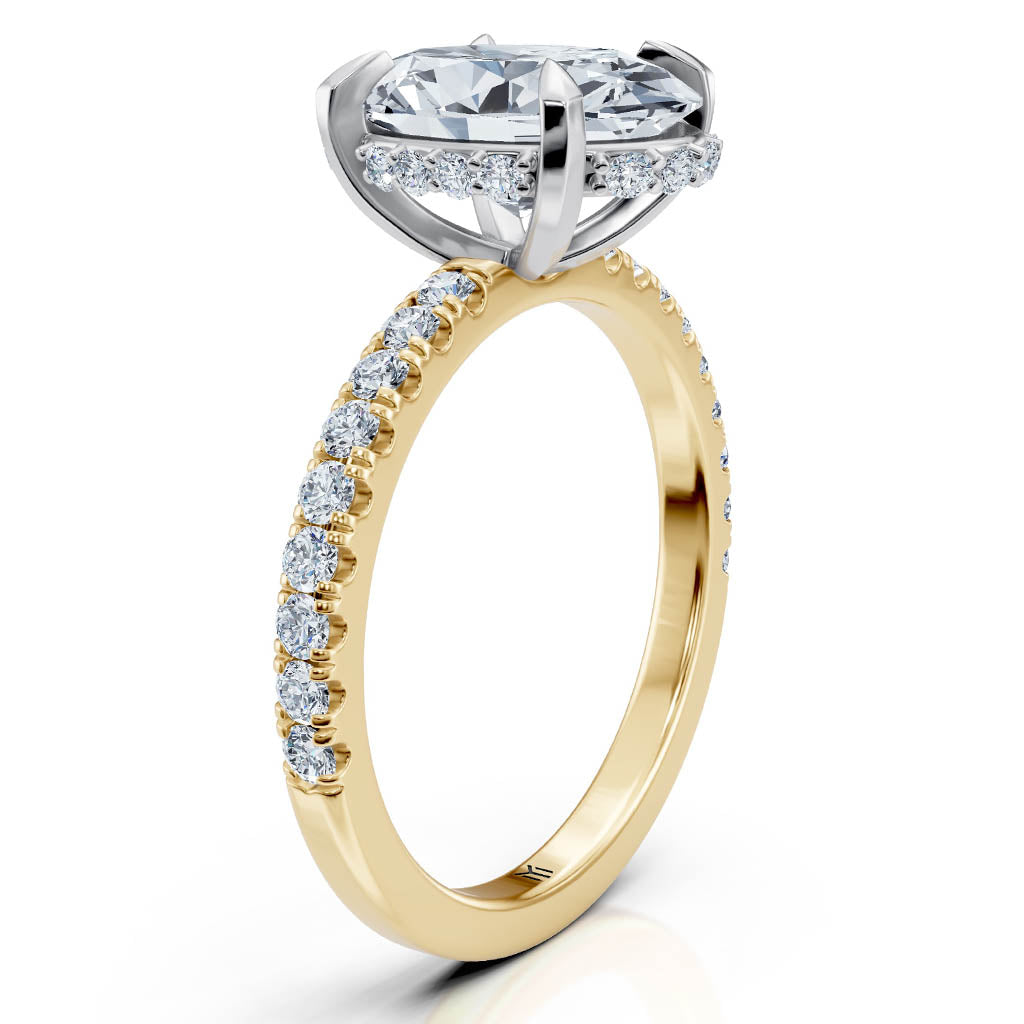 Diamond ring with a hidden halo of diamonds