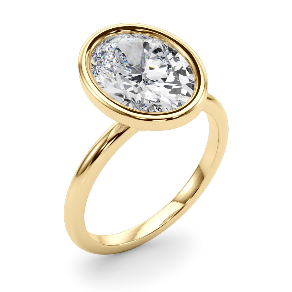 Briar — Oval Bezel Yellow Gold Diamond Engagement Ring, front view — view 4