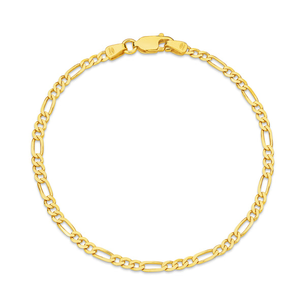 Diamond Cut Figaro 2.4mm Bracelet 18ct Yellow Gold
