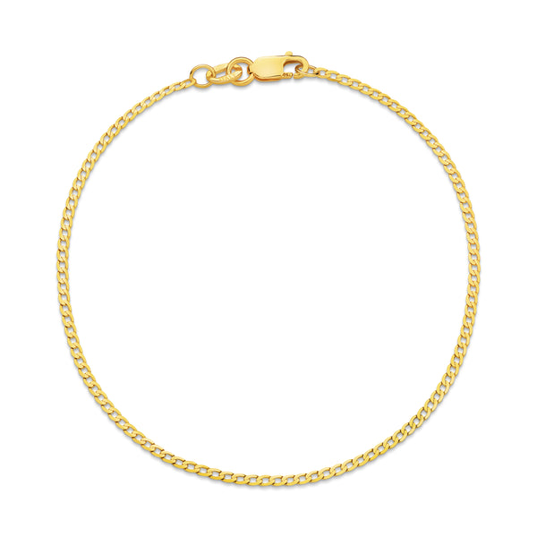 Diamond Cut Flat Curb 1.54mm Bracelet 18ct Yellow Gold