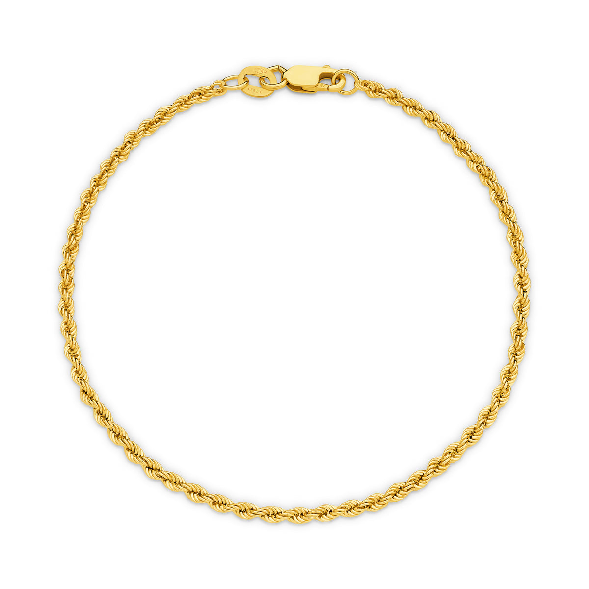 Hollow Diamond Cut Rope 2.18mm Bracelet 18ct Yellow Gold — view 1