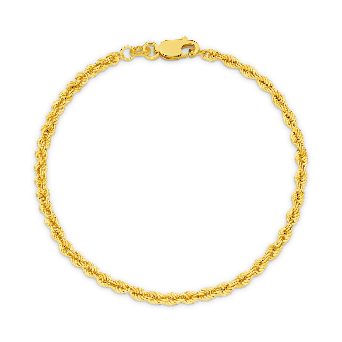 Hollow Diamond Cut Rope 2.72mm Bracelet 18ct Yellow Gold — view 1