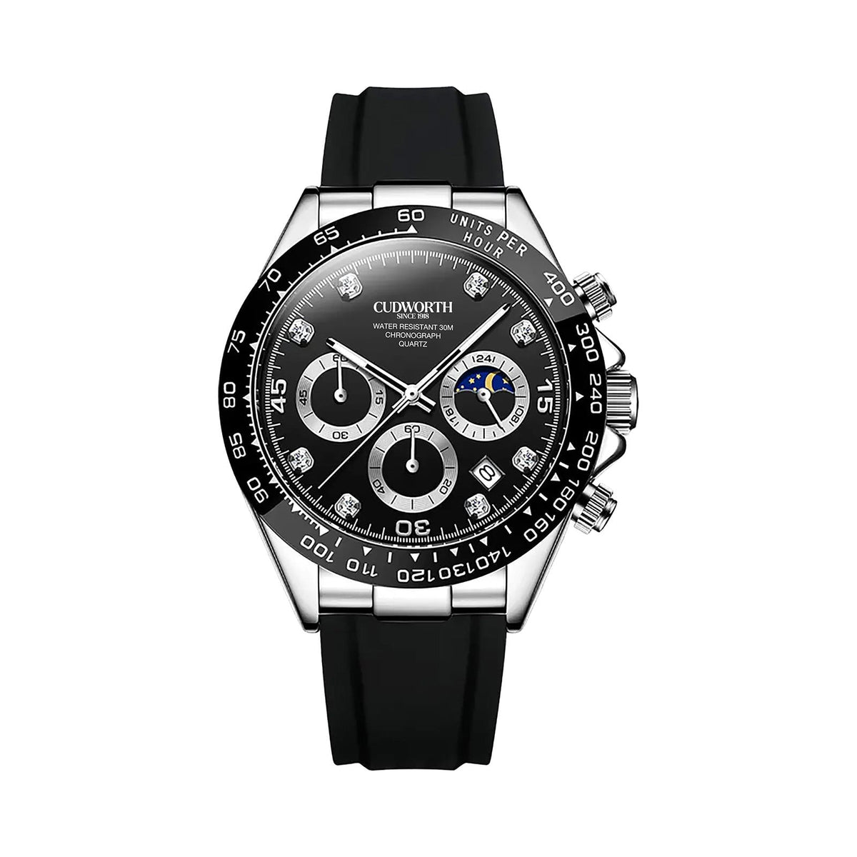 Apex Chronograph Watch — Jet Black dial, silicone strap — view 1