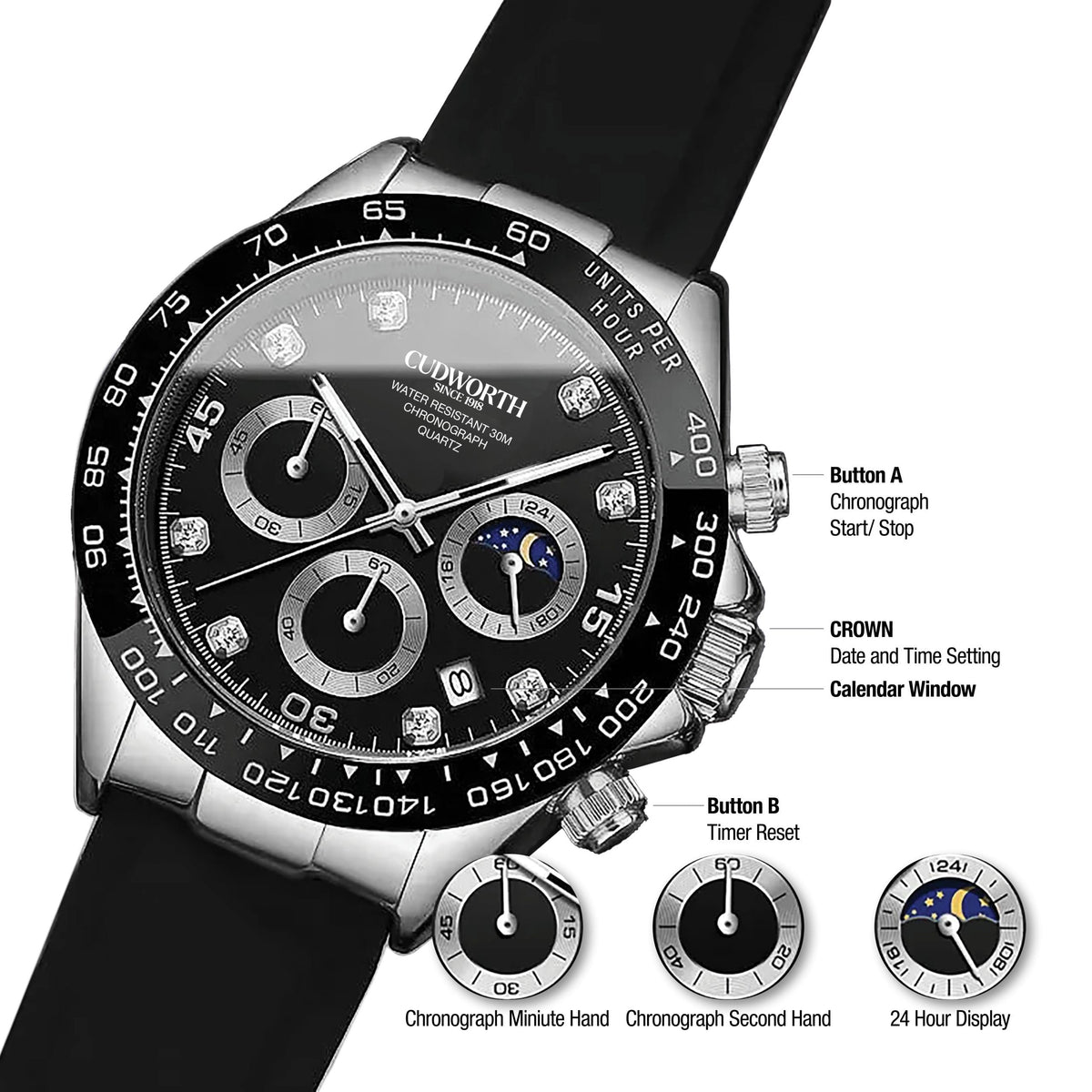 Apex Chronograph Jet Black — angle view — view 3