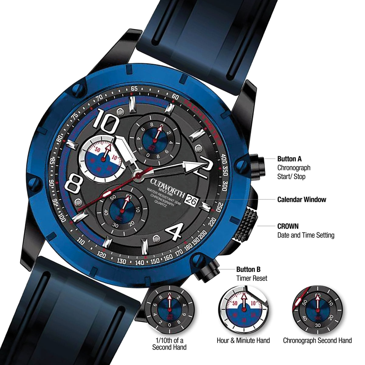 Velocity Chronograph Blue Black — side — view 3