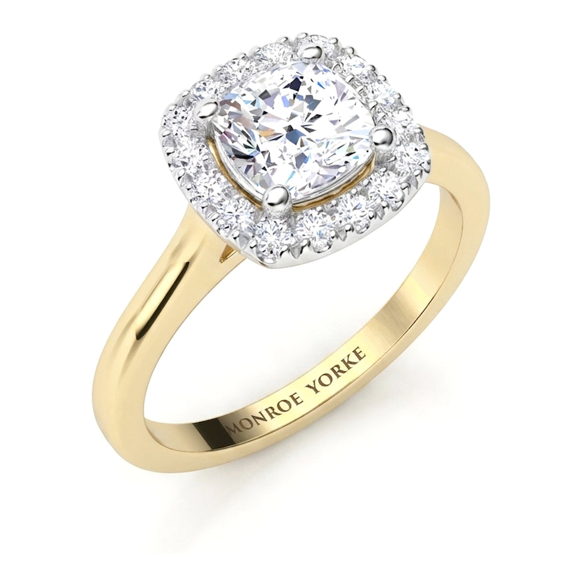 Carina – Cushion Cut Diamond Halo Engagement Ring in Gold