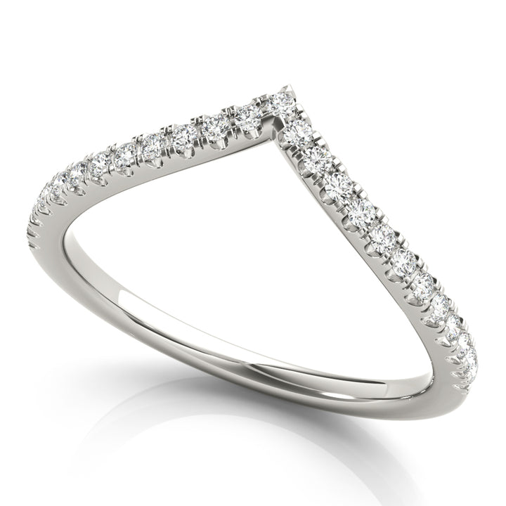 Chevron diamond wedding or diamond anniversary ring in white gold. Available with natural diamonds or lab grown diamonds