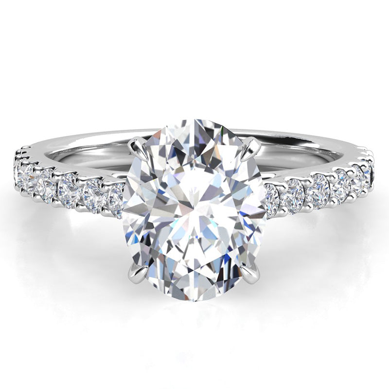 Elodie — Oval Lab Grown Diamond Engagement Ring with Diamond-Accent Band — hand-finished lab grown engagement ring by Monroe Yorke Diamonds — view 3