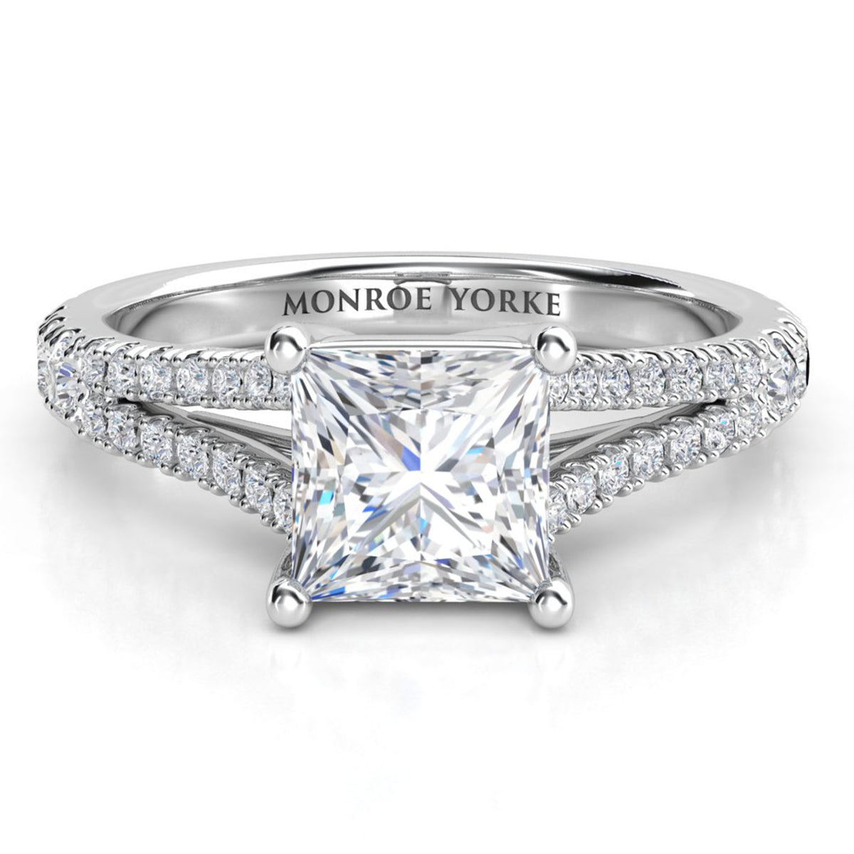 Gemma - GIA certified princess cut split band diamond engagement ring. White gold or platinum. Top View 2
